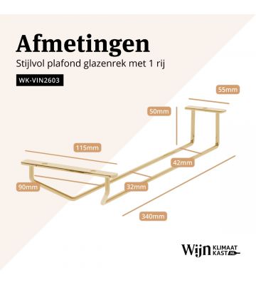 Glazenrek plafond 1 rij - goud