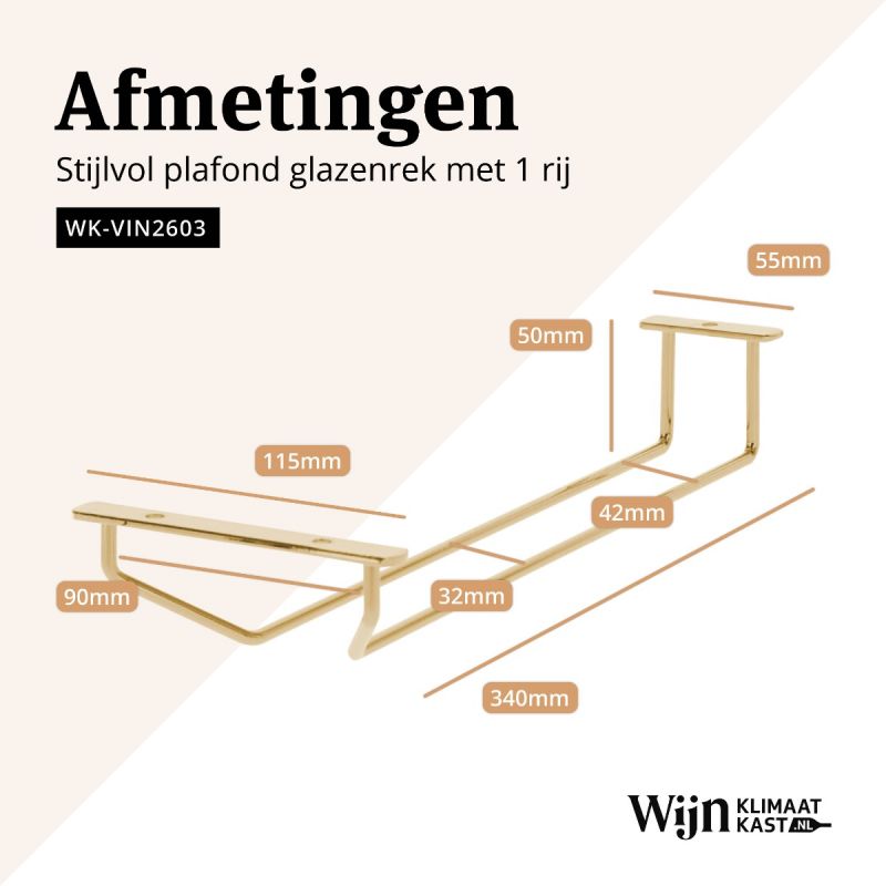 Glazenrek plafond 1 rij - goud